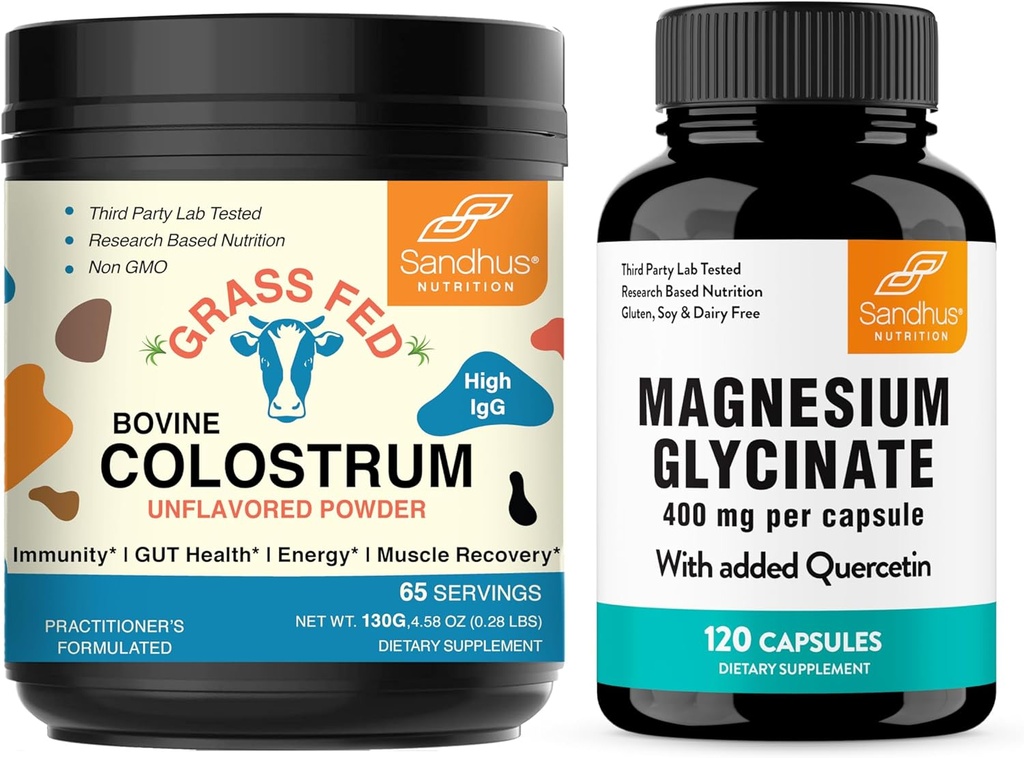 Sandhu'nun Colostrum Toz & Magnezyum Glycinate Kompleksi ile Quercetin Capsules | Destekler Gut, Immune Health & Quality Sleep