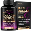 Multi Collagen, - Hydrolyzed Tipleri I, II, III, V & X - Kadınlar için Kolektif Ek 1300 mg - W / Hyaluronic Asit, Vitaminler C & E - Skin, Hair, Nails & Ortak Destek - ABD'de Yapıldı, 120 Capsules