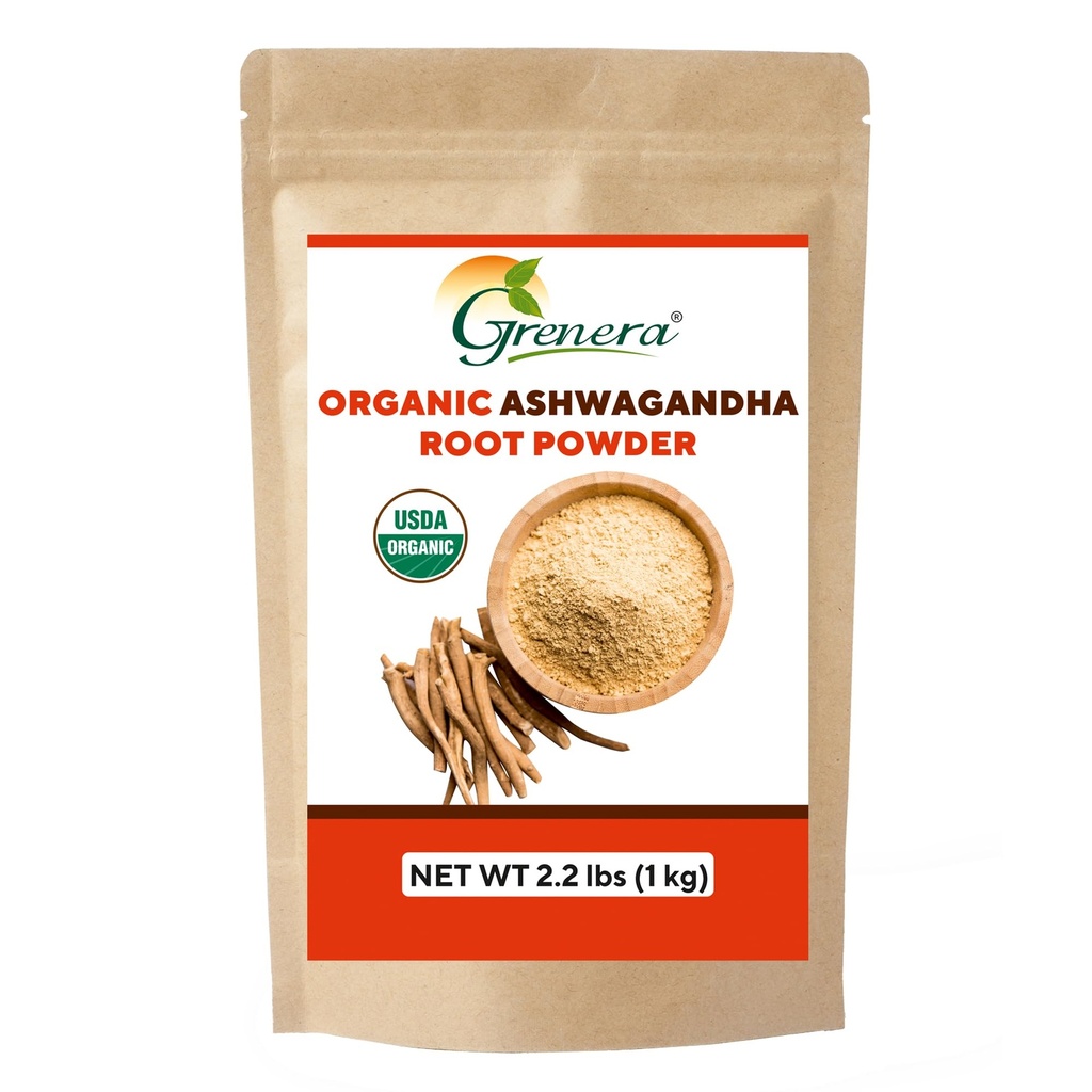 Grenera Organic Ashwagandha Powder 2,2 lbs (35,2 ουγγιά) (Withania somnifera) - Βιολογικό, Vegan, Kosher Certified