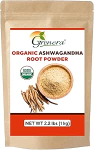 Grenera Organik Ashwagandha Toz 2.2 lbs (35.2 Ounce) (Withania somnifera) - Organik, Vegan, Kosher Sertifikalı