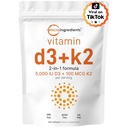 Mikro Malzemeler D3 5.000 IU + K2 MK-7 100 mcg, 300 Softgels | 2in-1 Bone, Immune & Heart Support | Easy to Swallow, Non-GMO