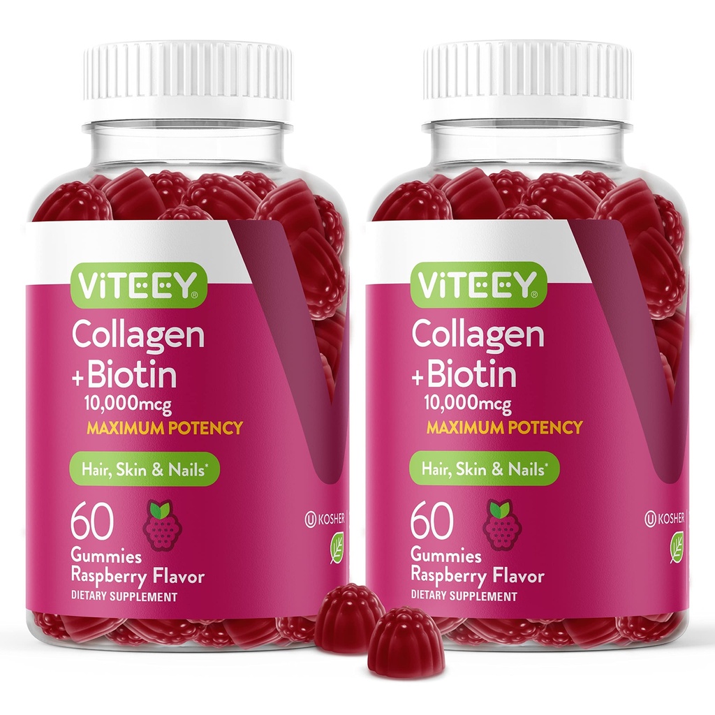 Kuteey Collagen Gummies with Biotin Gummies for Hair Skin and Nails - Biotin and Collagen Supplements for Women & Men - Vegan, Gluten-Free – 120 Count