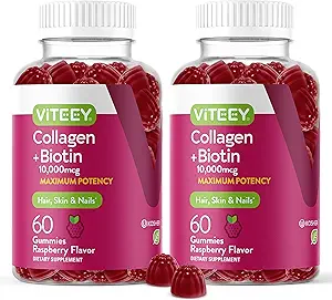 Viteey Collagen Gummies with Biotin Gummies for Hair Skin and Nails Vitamins - Biotin and Collagen Supplements for Women & Men - Vegan, Gluten-Free – 120 Count