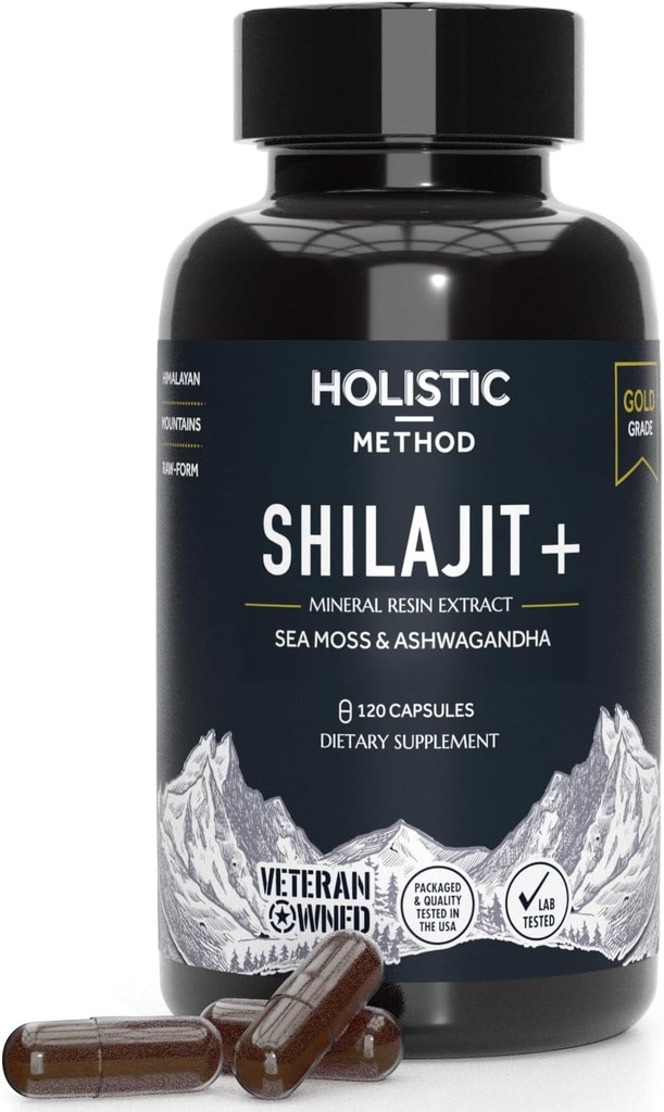 Pure Himalaya Shilajit for Men and Women - 120 Shilajit Capsules with Sea Moss, Ashwagandha, Rhodiola ve Ginko Biloba - Enerji Boost & Immune Support (120 Count)