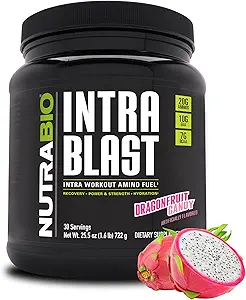 NutraBio Intra Blast Bcaa Tozlu Asit Supplement, Electrolyte & Hydration Blend, Intra, Pre Workout & Muscle Recovery, 20g Eaas Acids Toz, 5g Glutamine- Dragonfur Candy, 30 Hizmet