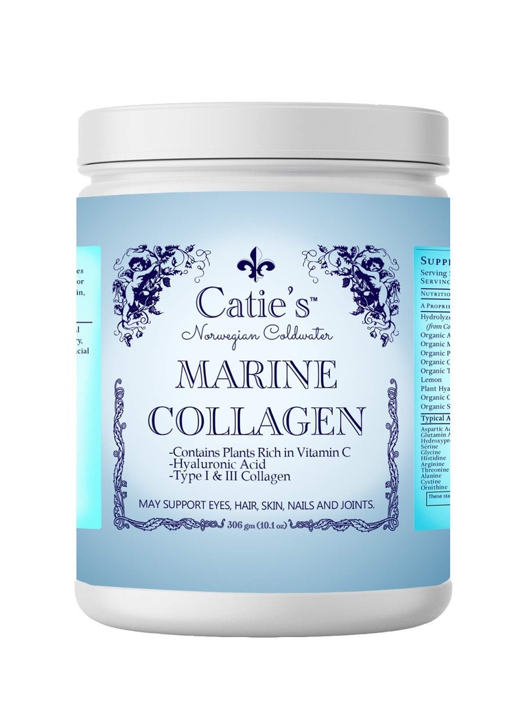 Catie's Marine Collagen- Premium Wild Caught Collagen (Type 1 & 3) από το Cold Water Nordic Cod w/Plant Based Vitamin C, Hyaluronic Acid + Herbs! Μη ΓΤΟ. Προμήθεια 30 ημερών.
