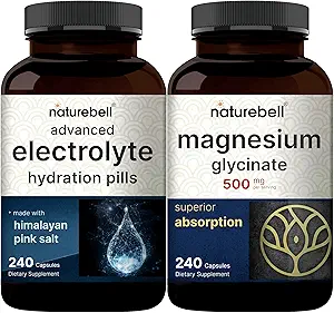 NatureBell Magnesium Glycinate Capsules 500mg & Advanced Electrolyte Hydration Pills Bundle Pack | Chelated & Purified Mineral | Fast Hydrating Keto Electrolytes