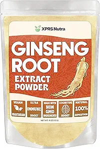 XPRS Nutra Ginseng Root Extract Powder - Ginseng Powder Supports Cognitive Function, Physical Performance, and Immune System - Vegan Friendly Panax Ginseng in Powder Form (4 Ounce)