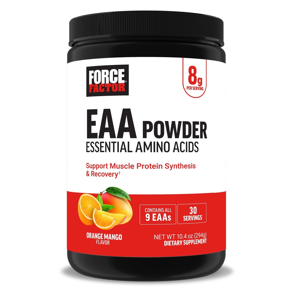 Kuvvet Faktörü Temel Amino Asitler, Full Spectrum EAAs Amino Asits Toz, Kadın ve Erkekler için Sağlıklı Kas ve Workout Recovery, Orange Mango, 30 Hizmetler