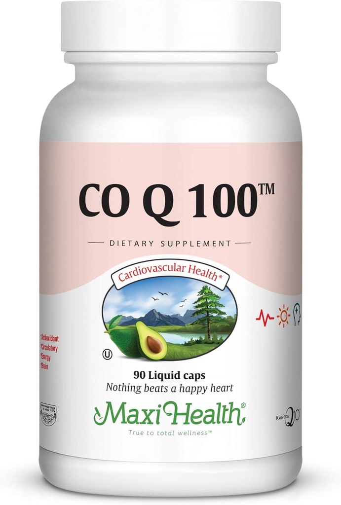 Maxi Health CO Q10 100mg - Συμπλήρωμα συνένζυμου Q10 - Υγεία καρδιάς - 90 Υγρές κάψουλες - Kosher, LCQ