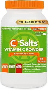 C-Salts Vitamin C Powder Supplement - 100% Pure High Dose Buffered Vitamin C Powder for Immune Support - Organic, Sugar-Free, Vegan, Non-GMO, Stomach-Friendly, Original 8 oz
