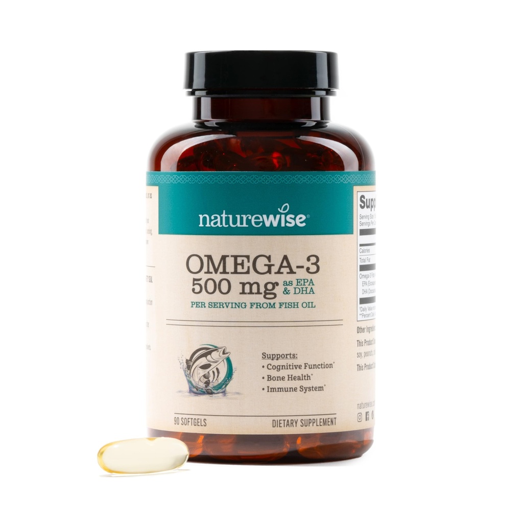 NatureWise Omega 3 Fish Oil - Pill için 500 mg - EPA & DHA - Immune Support, Brain Health & Optimal Wellness - Gluten and Soy Free, Non-GMO - 90 Softgels[3-Month Supply]