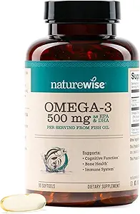 NatureWise Omega 3 Fish Oil - 500 mg ανά χάπι - EPA & DHA - Ανοσολογική Υποστήριξη, Εγκεφαλική Υγεία & Βέλτιστη Ευεξία - Γλουτένη και Χωρίς Σόγια, Μη ΓΤΟ - 90 Softgels[3-Month Supply]