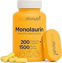 LongLifeNutri Monolaurin 1500 mg - Potent Glycerol from Coconut, 200 Vegetarian Capsules, Organic Supplement for Gut Balance & Natural Defense, 100-Day Supply, GMP sertifikalı, ABD'de Yapıldı