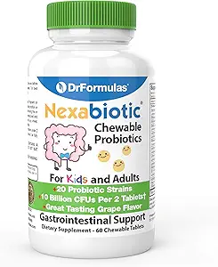 Çocuklar ve Yetişkinler için Dr.Formulas Chewable Probiyotiks for Kids & Yetişkinler | for Oral Dental Health, Bad Breath, & Better Digestion 20 Multi Strain - S boulardii, Lactobacillus Plantarum ve Bifidobacterium babyis, 60 Chews