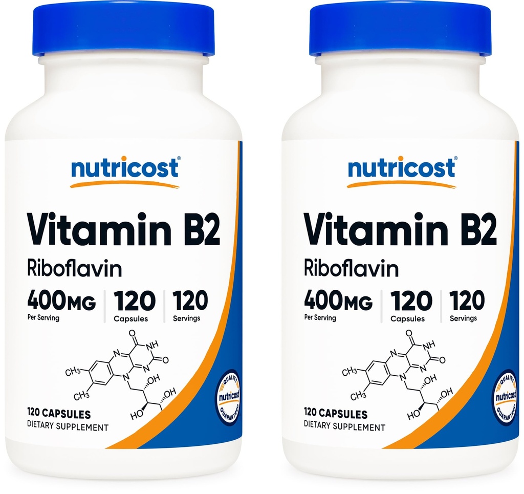 Nutricost Vitamin B2 (Riboflavin) 400 mg, 120 Capsules (2 Şişe)