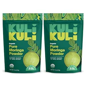 Kuli Kuli Moringa Oleifera Organic Leaf Powder & Green Smoothie, 100% καθαρό USDA Certified & Non-GMO Moringa Powder, Μεγάλη με Smoothies, Τσάι, και Τροφίμων, 2 Πακέτο