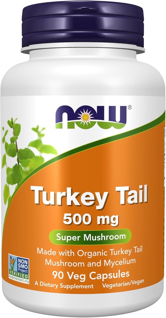 NOW Συμπληρώματα διατροφής, Turkey Tail 500 mg, Super Mushroom, Made with Organic Turkey Tail Mushroom and Mycelium, 90 κάψουλες Veg