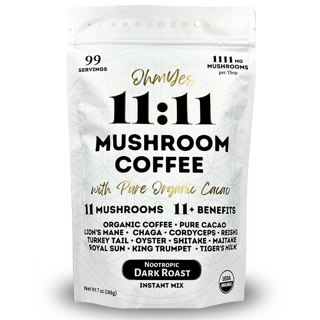 Ohmyes 11 Mushroom Coffee with Cacao – 11 ABD Focus, Clarity & Energy – Lion's Mane, Reishi, Chaga + Nootropic Organic Superfood by Ohm Evet (7oz) - 99 Hizmet