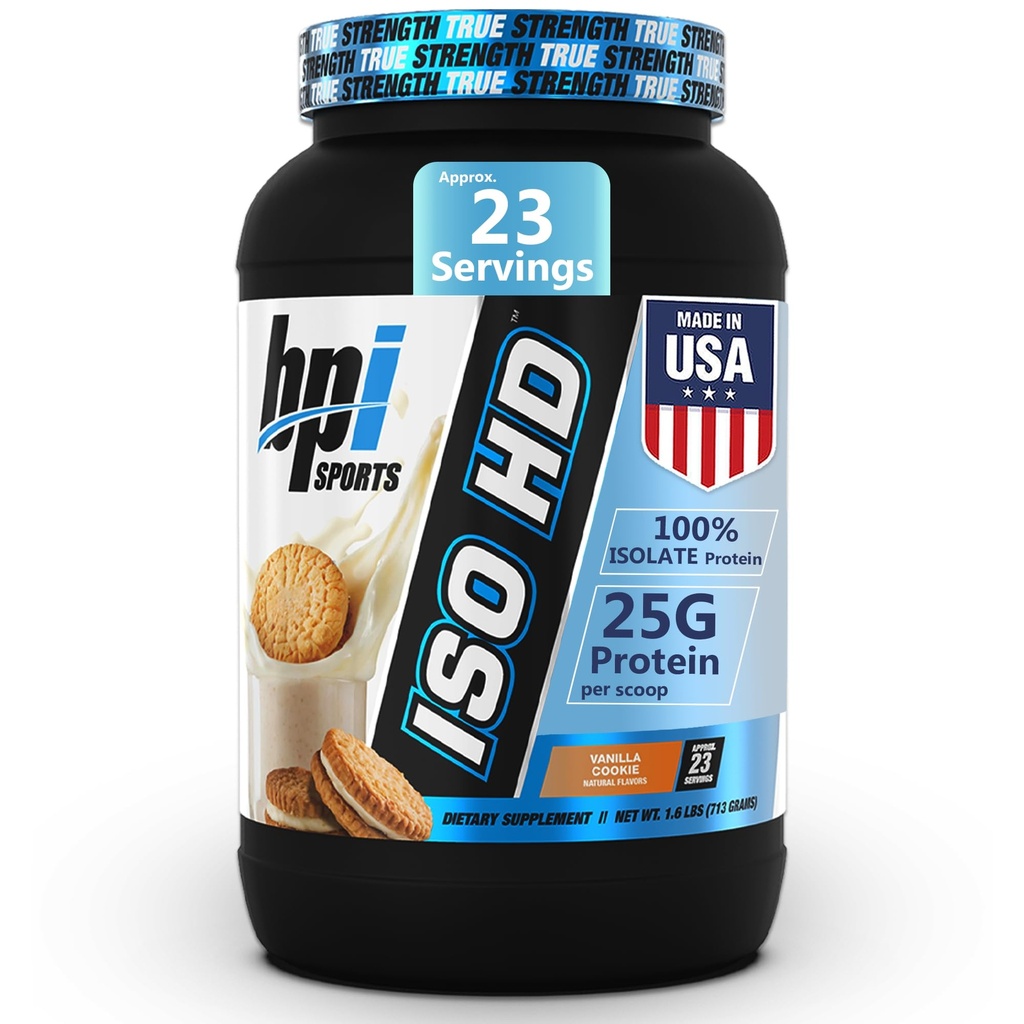 BPI Sports ISO HD Isolate Protein Tozu - 100% Whey Isolate, Muscle için protein Toz - Vanilla Cookie - 1.6 Lb - 23 Hizmetler
