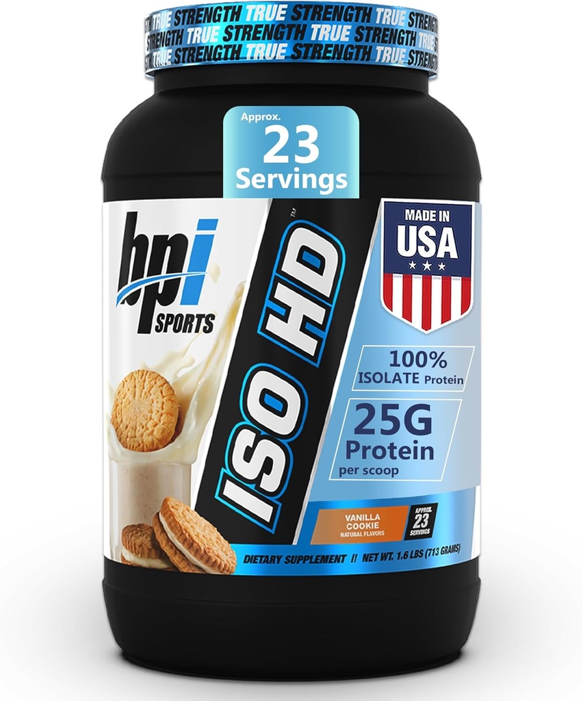 BPI Sports ISO HD Isolate Protein Tozu - 100% Whey Isolate, Muscle için protein Toz - Vanilla Cookie - 1.6 Lb - 23 Hizmetler