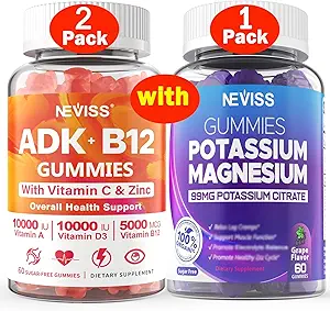NEVISS 2Pack Vitamin ADK ile B12 + 1Pack P Vitamin Magnezyum Gummies