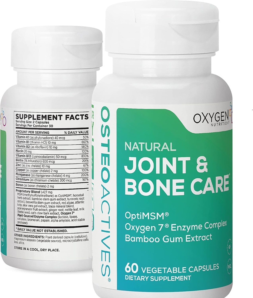 Oxygen Nutrition OsteoActives Formula All-Natural Dietary Support for Joints, Bones and Connective Tissue - 60 Count Pill Μπουκάλι- κάψουλες λαχανικών (Packaging May Vary)
