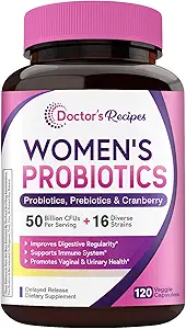 Doctor's Recipes Women’s Probiotic, 120 Caps 50 Billion CFU 16 Strains, with Organic Cranberry, Digestive Immune Vaginal & Urinary Health, Rafium Stable, Delayed Release, No Soy Glutten Dairy