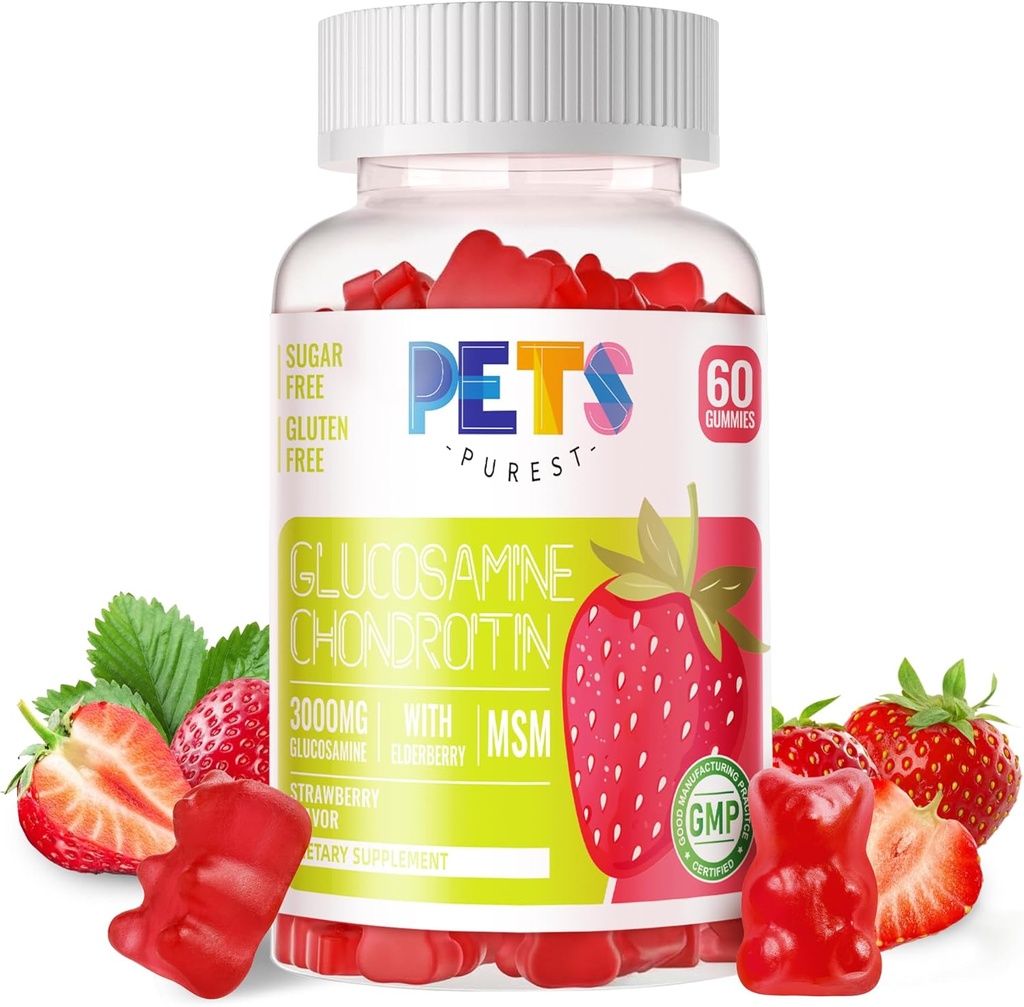 MSM & Elder Ekstra Güçleri ile Evcil hayvanlar Purest Glucosamine Chondroitin Gummies - Ortak Destek, Antioksi Immune Support Supplement for Yetişkinler, Men & Women. Strawberry