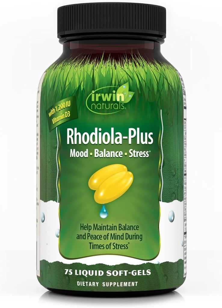 Irwin Naturals Rhodiola-Plus - 75 Liquid Soft-Gels - Zihin Denge ve Barışı - L-Theanine, Vitamin D3 & Magnezyum - 25 Hizmet