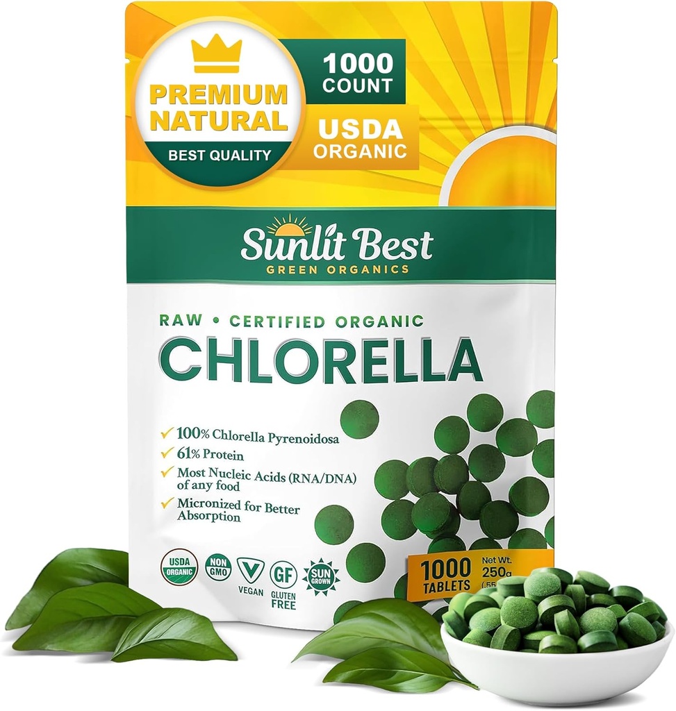 Sunlit Best USDA Organic Premium Chlorella Tablets 1000 Count 