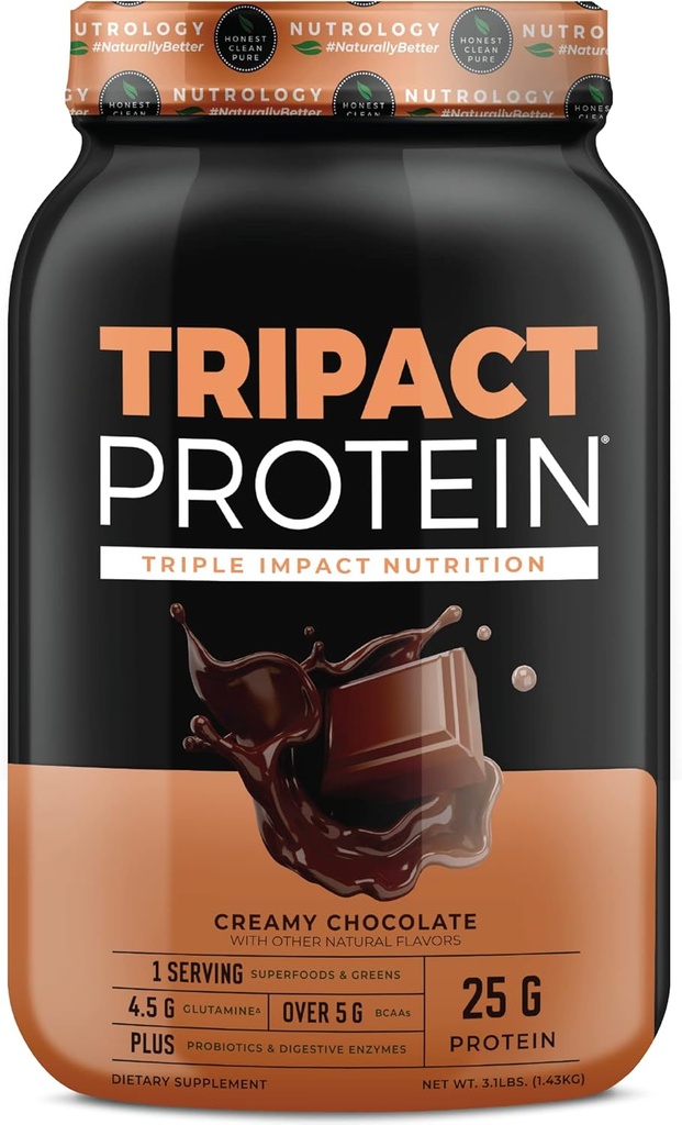 Nutrology TRIPACT protein Toz - 7-in-1 Meal Realchange Shake with Grass Fed Whey Protein Toz, Pea, Rice, Muscle Recovery & Immunity, Creamy Chocolate Flavor, 40 Hizmetler