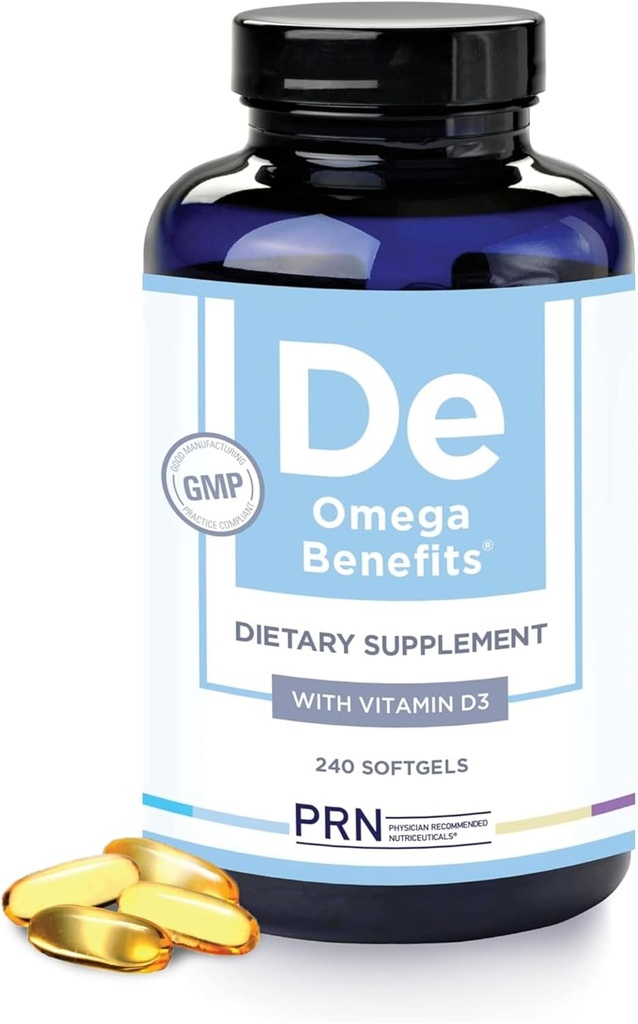 PRN DE Omega 3 Supplement - 240 Softgels, 60-Day Supply - rTG Omega 3 Fatty Asits with 1680 mg EPA, 560 mg DHA & Vitamin D for Skin, Ortak, Eye & Heart Health Health
