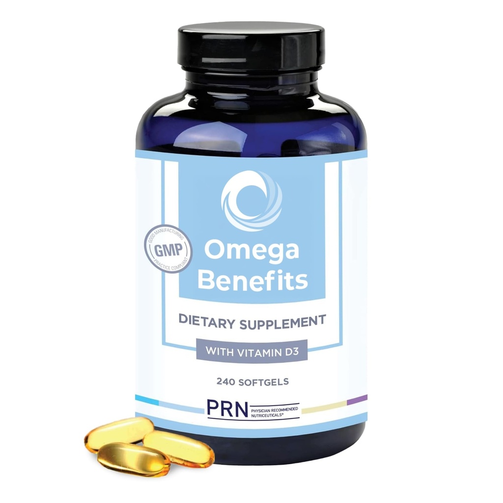 PRN DE Omega 3 Supplement - 240 Softgels, 60-Day Supply - rTG Omega 3 Fatty Asits with 1680 mg EPA, 560 mg DHA & Vitamin D for Skin, Ortak, Eye & Heart Health Health