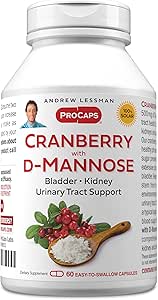 ANDREW LESSMAN Cranberry with D-Mannose - 60 Capsules - Destekler Bladder, Kidney ve Urinary Tract Health. Yüksek Potency Standardized Cranberry Mechanic and D-Mannose. Swallow Capsules kolay