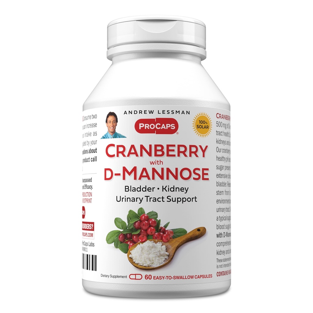 ANDREW LESSMAN Cranberry with D-Mannose - 60 Capsules - Destekler Bladder, Kidney ve Urinary Tract Health. Yüksek Potency Standardized Cranberry Mechanic and D-Mannose. Swallow Capsules kolay