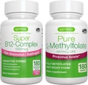 Super B12-Complex 1000mcg + Pure Folate 400mcg Vegan Bundle, Υψηλής Απορρόφησης Υπογλώσσια Βιταμίνη B12 με Μεθυλοκοβαλαμίνη, Αδενοσυλοκοβαλαμίνη & Υδροξοκοβαλαμίνη + Βελτιστοποιημένη L-μεθυλοφολική, από Igennus