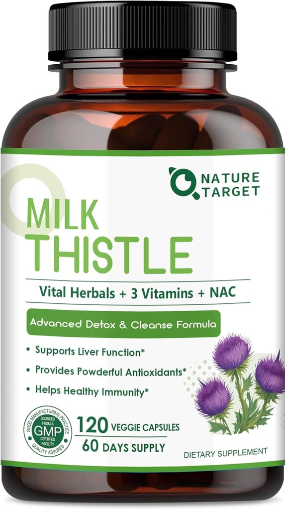 NATI TARGET Süt Butle Supplement for Liver Cleanse Detox & Tamir, Support Supplement with 350 mg of 30:1 Milk Butle Türlü Takvaat 10500 mg, 120 Veggie Capsules (60 Gün Supply)