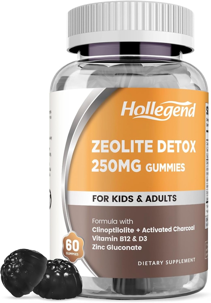 Çocuklar için Zeolit Detox Aktif Charcoal, Clinoptilolit Zeolite B12 & D3 for Kids & Yetişkinler için, Chewable Zeolit Supplement for Gut & Immune Support, Blueberry Flavor, 60 Ct