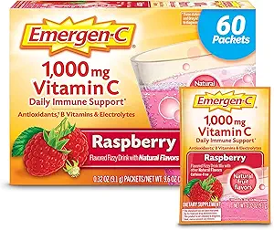 Emergen-C 1000 Vitamin mg C Toz, Antioksis, B Vitaminleri ve Elektrolytes, Immune Support için C Supplements, Caffeine Free Drink Mix, Raspberry Flavor - 60 Count/2 Moon Supply