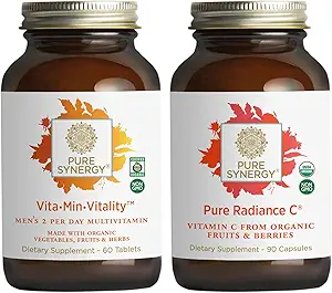 PURE SYNERGY Men's Multivitamin, Stres ve Enerji Essentials Sche | Tüm Yiyecekler Adaptogens ve Cordyceps | Doğal Vitamin C Immune Supplement | Vegan, Non-GMO ve Organik Malzemeler