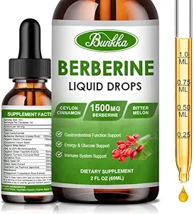 Berberine Supplement 1500mg, Organic Berberine Liquid Drops with Ceylon Cinnamon, Bitter Melon, Sugar-Free & Vegan Supplement Supports Immune System & Gastrointestinal Care - 4 FL Oz