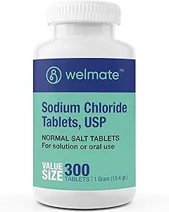 WELMATE - sodyum Klorid (Salt) Tabletler - Tablet başına 1000 mg - Hydration & Electrolyte Balance - 300 Kont - 15.4 g Total Salt Content - Tablet Form Form Form