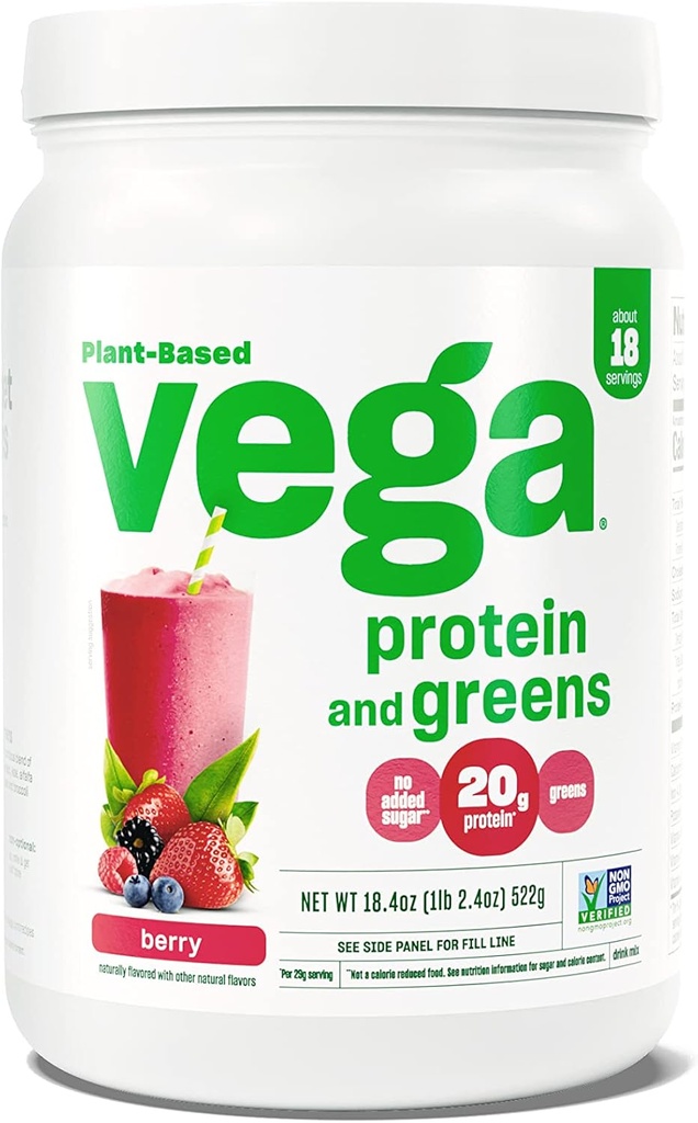 Vega proteini ve Yeşiller Protein Toz, Berry - 20g Plant bazlı Protein Plus Veggies, Vegan, GMO, Pea proteini for Women and Men, 1.2 lbs (Pazarlama Mayıs Vary)
