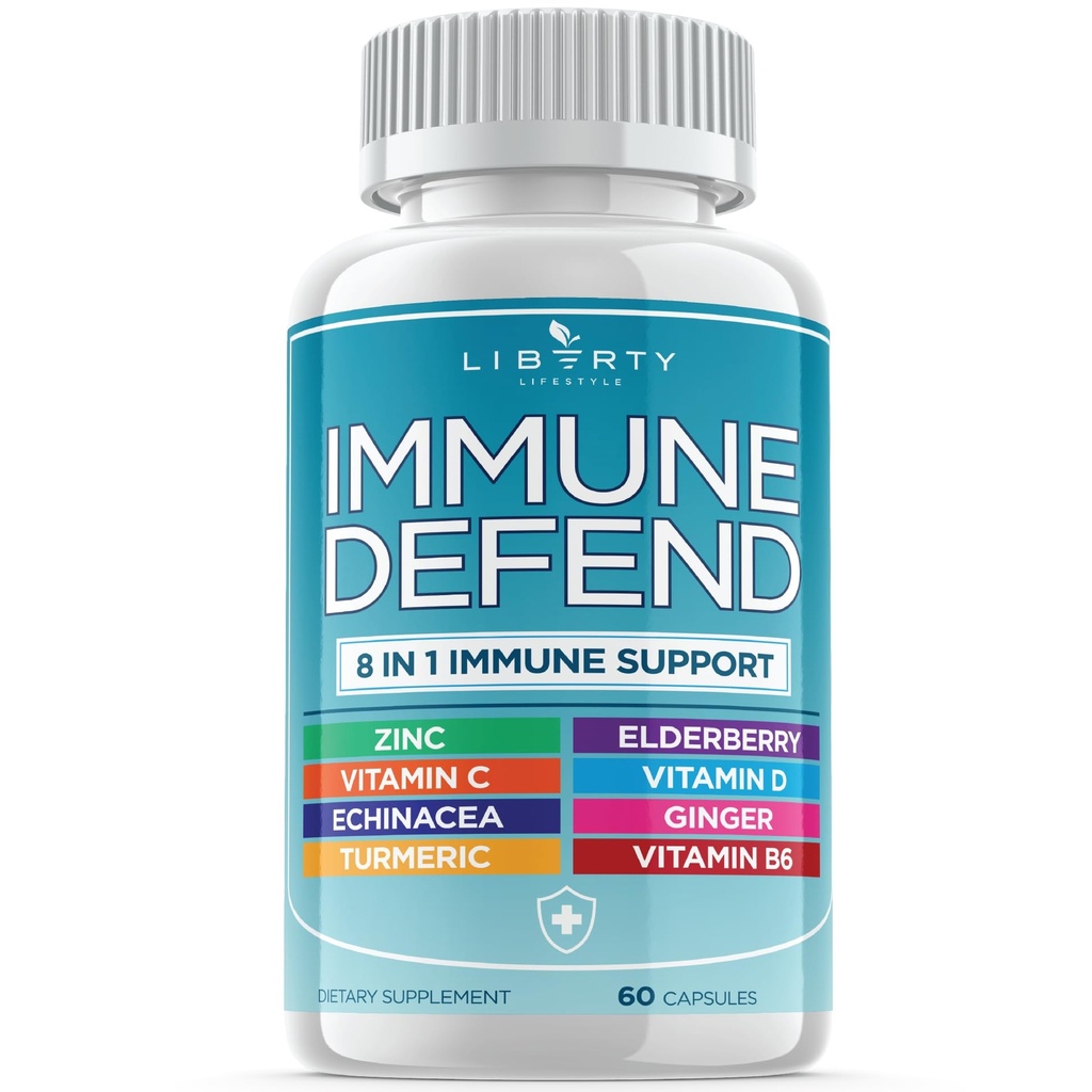 8 1 Immune Defense Support, Immunity Capsules Supplement with Echinacea çinko 50 mg, C, D3 5000 IU, Turmeric Curcumin & Ginger, Echinacea - for Kids Yetişkinler (1 Pack)
