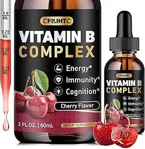 B Kompleks Vitaminleri, B1, B2, B3, B5 B6, B7, B9 & Metrik B12 Yetişkinler ve Çocuklar için Merdivenler, Vegan, Cherry Flavor