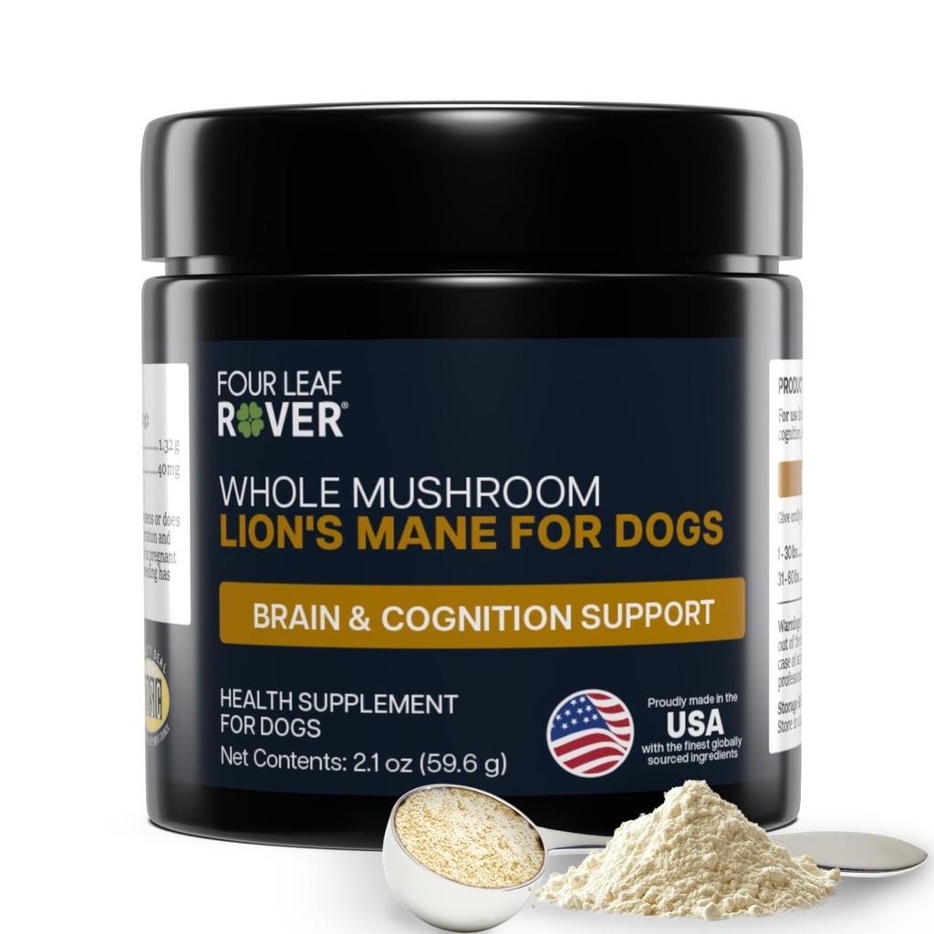 FOUR LEAF ROVER - Lion's Mane Mushrooms for Dogs - All Ages - Organic Whole Mushrooms - 3rd Parti Test Edildi - 60 Gün Büyük Köpek Supply