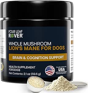 FOUR LEAF ROVER - Lion's Mane Mushrooms for Dogs - All Ages - Organic Whole Mushrooms - 3rd Parti Test Edildi - 60 Gün Büyük Köpek Supply