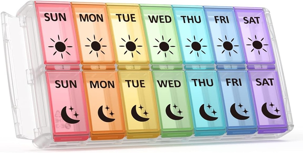 Haftalık Pill Organizer 2 Times a Day Extra Large 7 Day Easy Fill Quick Fill Portable Fullicon AM PM Pill Box for Supplement, vitamin ve Tıp - (Patent Registered)