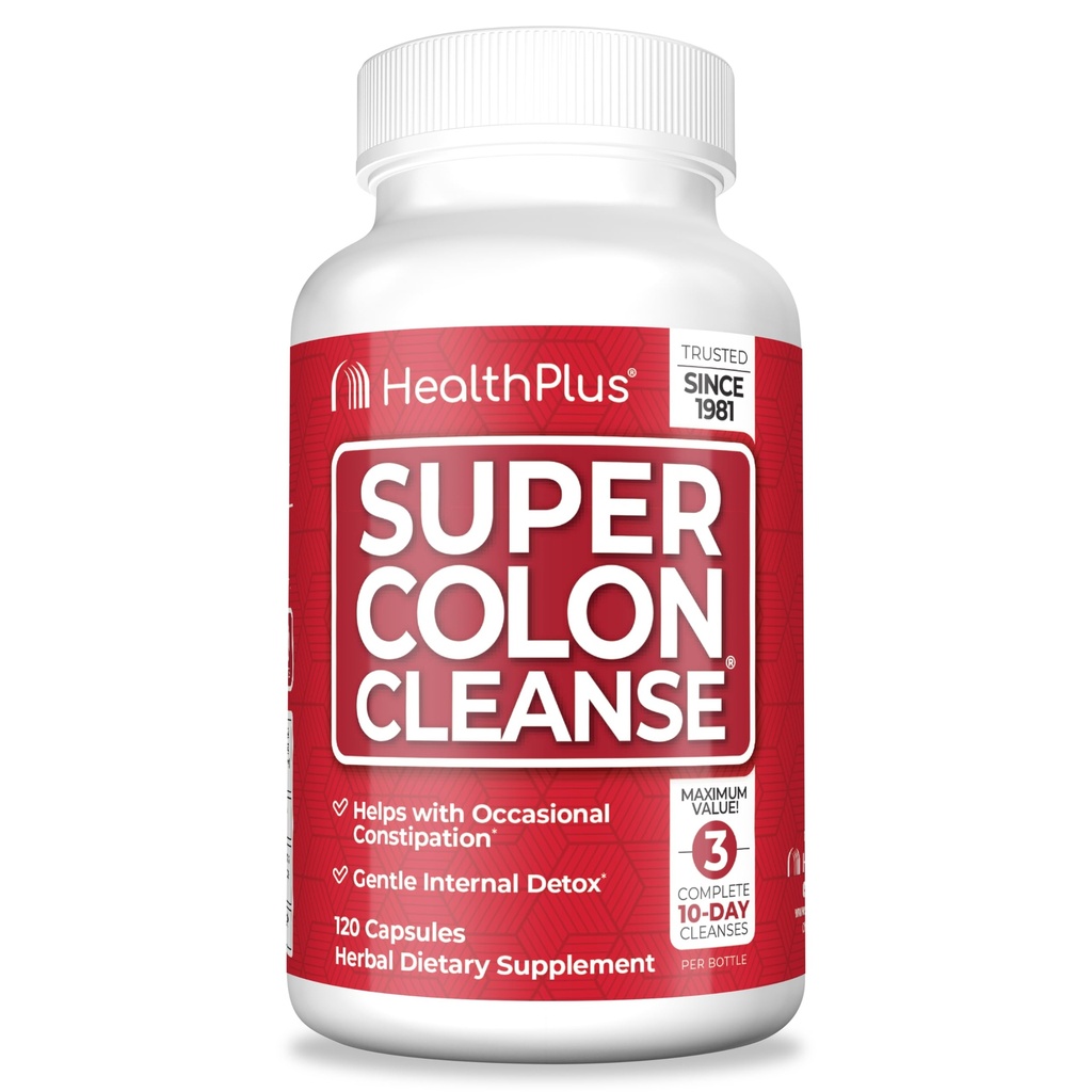 Sağlık Plus Super Colon Cleanse 30 Day Supply of Gentle Gut Cleanse Detox, Psyllium Husk, Probiyotiks for Constipation Relief & Digestive Support, 120 Capsules